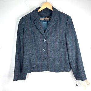 NWT Triona Design Blazer Jacket UK 16 Blue Wool Plaid Donegal Tweed Ireland Made
